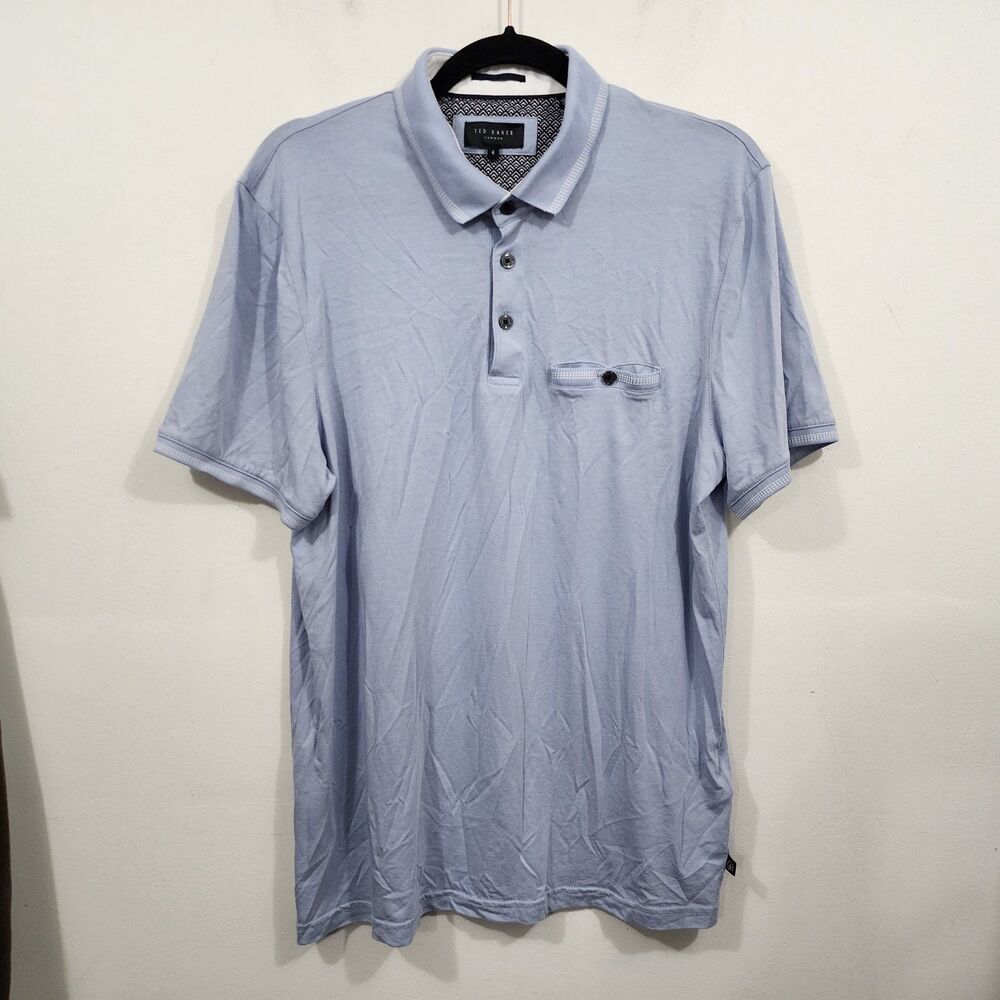 Ted Baker London Tortila Slim Fit Tipped Pocket Polo Light Blue Knit Mens XS